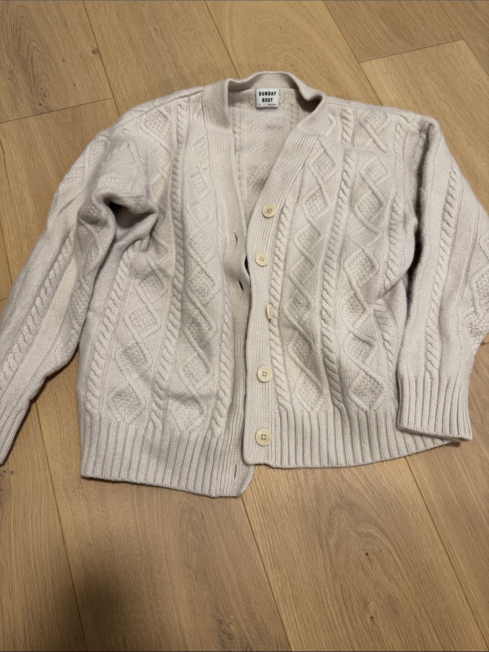 Sunday Best Cream Cable-Knit Button Cardigan